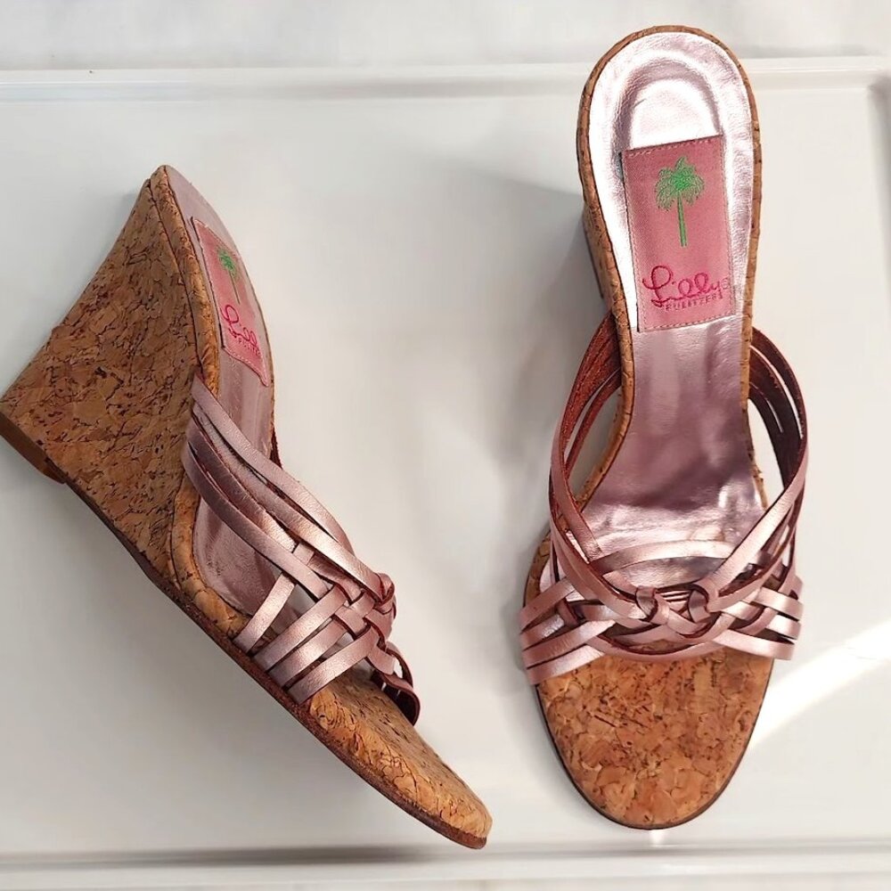 Lilly Pulitzer Rare Metallic Pink Wedge Sandal Heels | Size 6 | Made in Italy